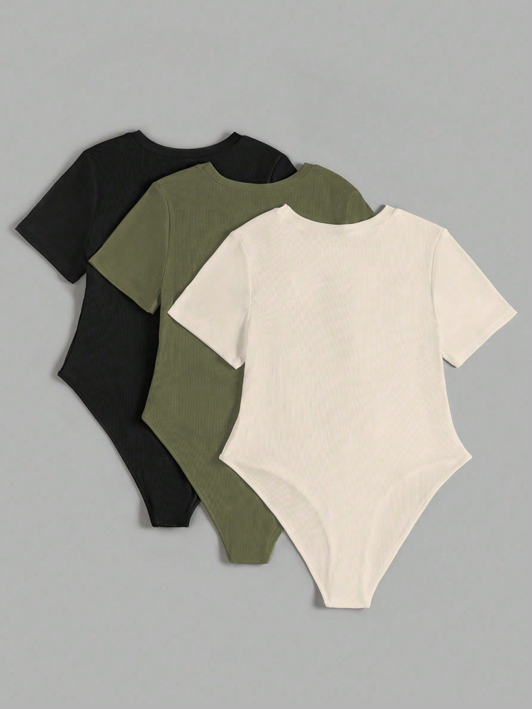 Yoga Fitness Jumpsuit - จั๊มสูทแขนสั้นคอกลมผู้หญิงขนาดบวก (3 ชิ้น) ชุดโยคะจั๊มสูทกีฬาฟิตเนสชายหาดกลางแจ้งฤดูร้อน