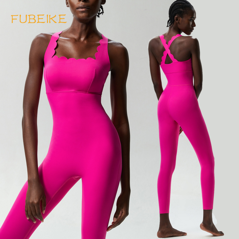 Yoga Fitness Jumpsuit - FUBEIKE คลื่นเล็กความงามกลับโยคะฟิตเนสชิ้นเดียวของผู้หญิงขนาดบวกแน่นซูเปอร์ยืดกีฬาวิ่งเสื้อกั๊ก J umpsuit