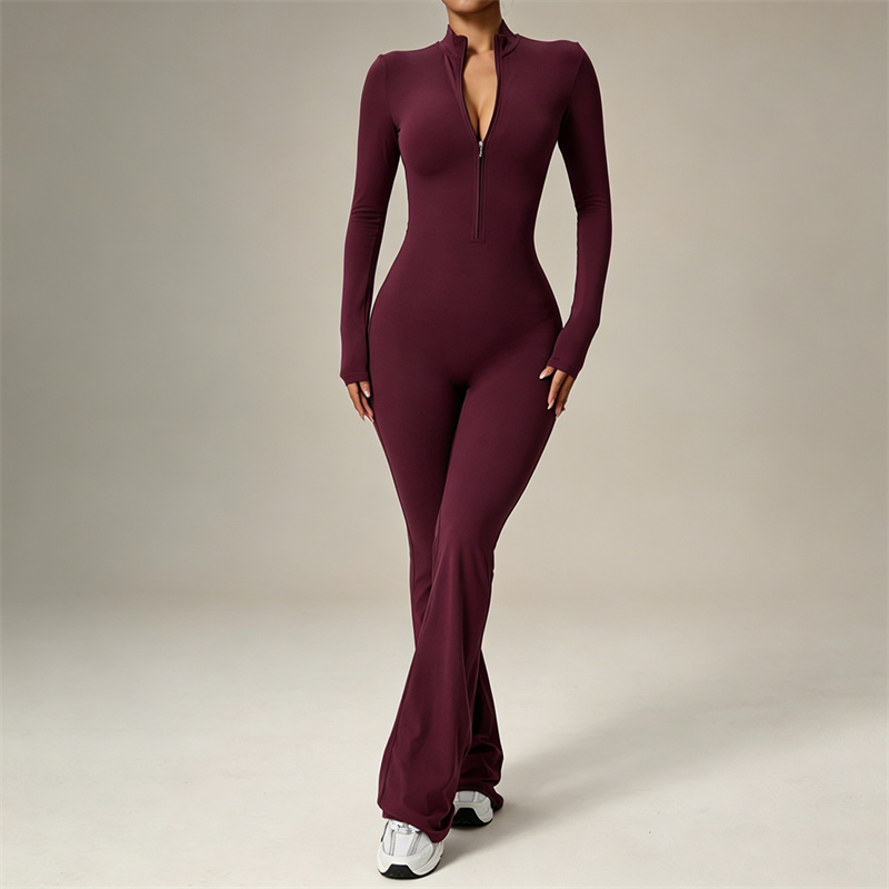Yoga Fitness Jumpsuit - TRY TO BN ชุดโยคะแขนยาวแบบมีซิป ทนทาน ป้องกันการกระแทก