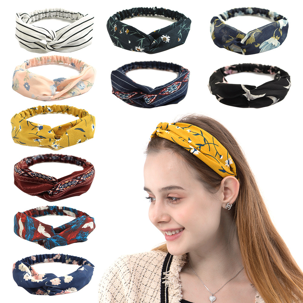 Stretch Strap Yoga - แฟชั่นสไตล์โบฮีเมียนผมวงยืดหยุ่นโยคะแถบคาดศีรษะผู้หญิง Headwear พิมพ์ Vintage Cross Unisex