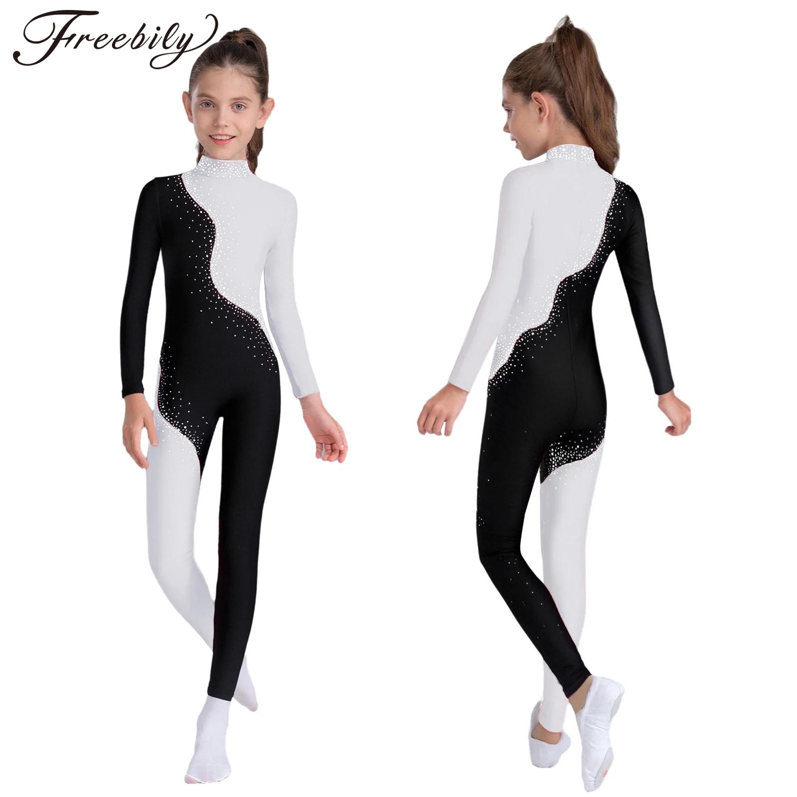 Yoga Fitness Model - ชุดรัดรูปเด็กผู้หญิงประดับเพชรระยิบระยับสำหรับยิมนาสติกลีลา สเก็ตน้ำแข็ง บัลเลต์ แอคโบรแคนติกส์ และโยคะ แขนยาว