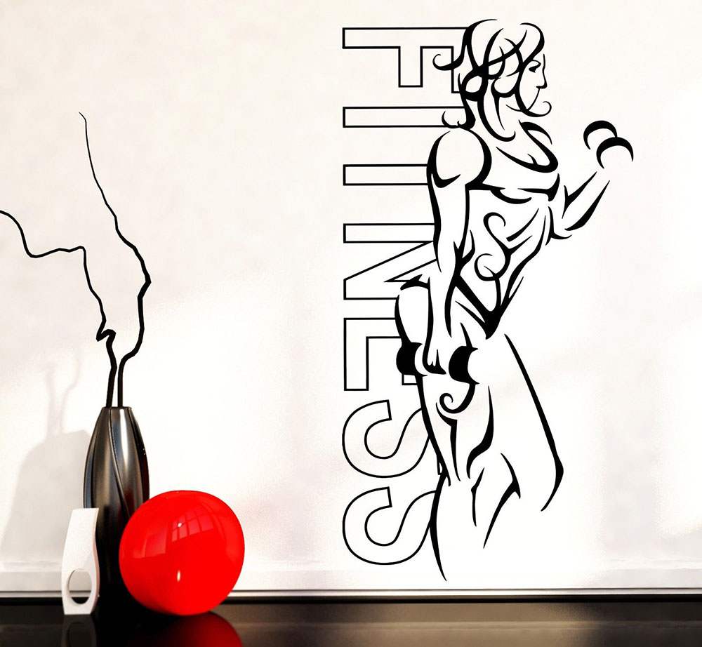 Yoga Health & Fitness Centre - สติ๊กเกอร์ติดผนังไวนิลฟิตเนสผู้หญิงเหล็กกีฬาโยคะสุขภาพ Living Wall Decal Home Gym