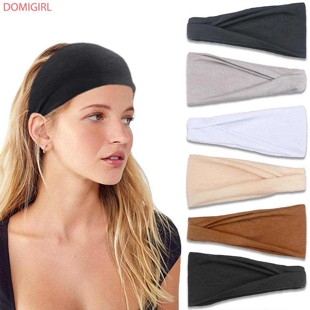 Stretch Strap Yoga - ใหม่สีทึบผมวงยืดหยุ่นโยคะการออกกําลังกายแถบคาดศีรษะดูดซับเหงื่อผ้าฝ้ายผม Hoop สําหรับผู้หญิงผู้ชายกีฬาอุปกรณ์เสริมผม