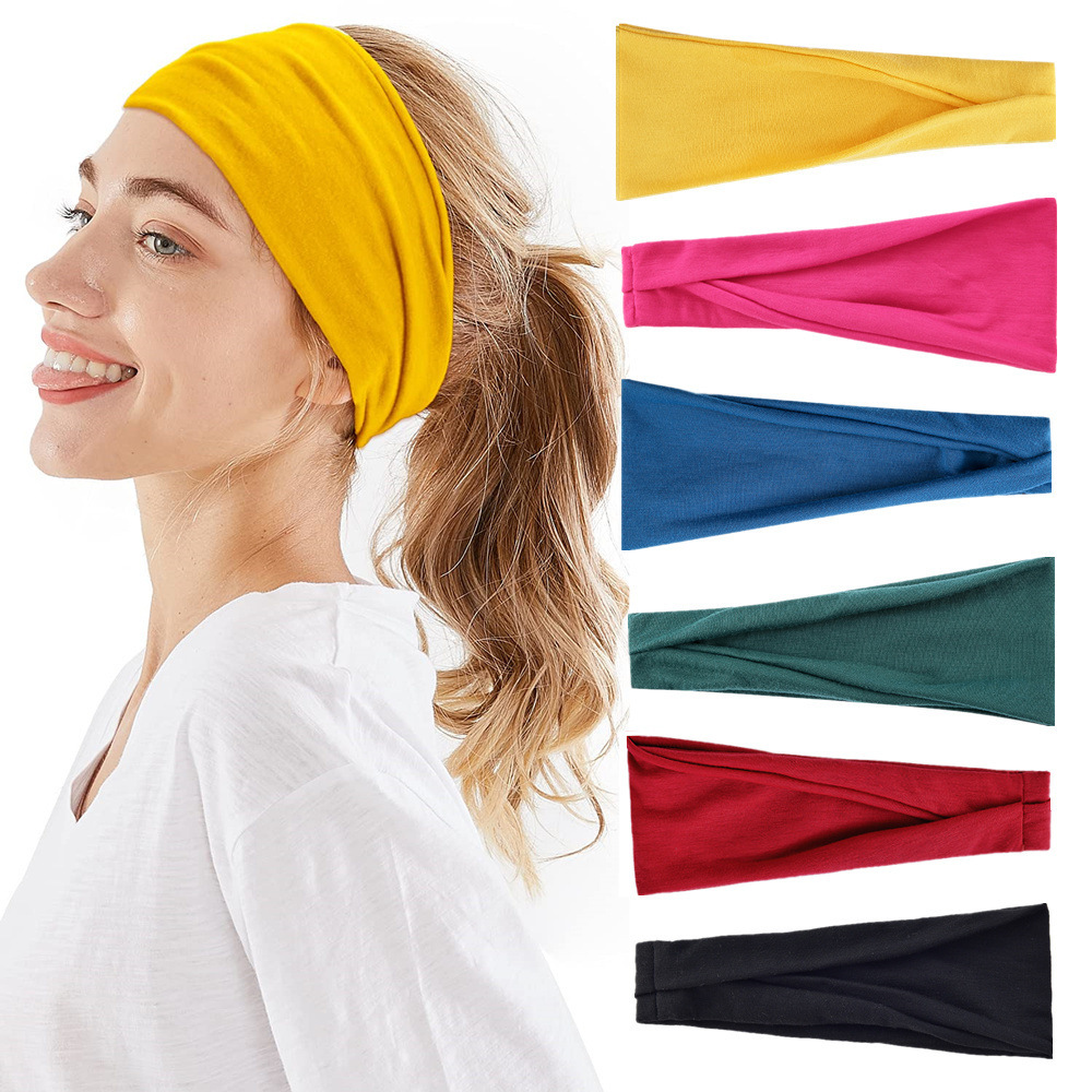 Stretch Strap Yoga - สีทึบกีฬาโยคะแถบคาดศีรษะดูดซับเหงื่อวิ่งออกกําลังกายแถบคาดศีรษะแถบยืดหยุ่นแถบคาดศีรษะ ScarfWomen แถบคาดศีรษะ Elast