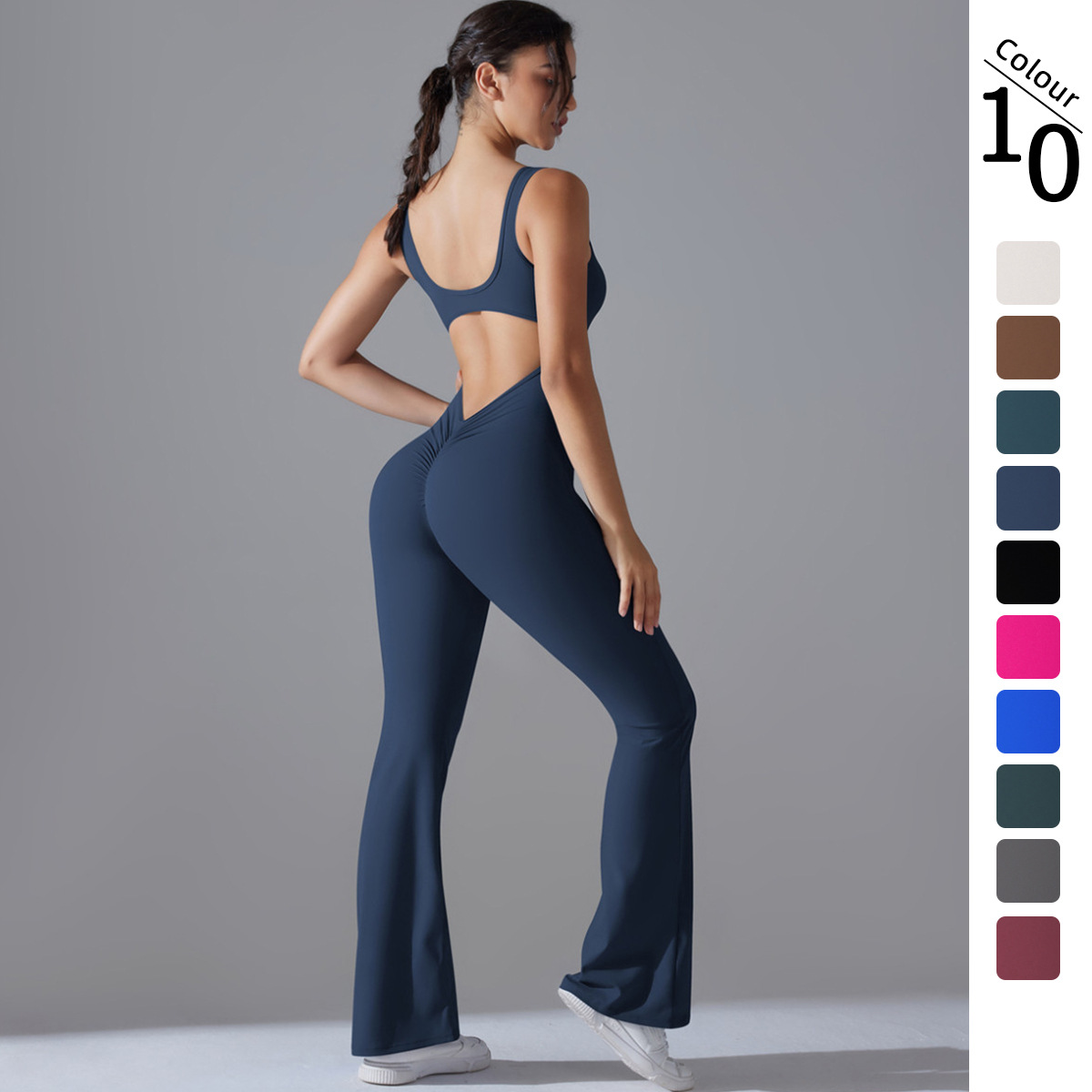 Yoga Fitness Jumpsuit - เซ็กซี่กลับ V Jumpsuit GYM ชุดผู้หญิงการฝึกอบรมชุดโยคะกีฬาผู้หญิงกีฬา Jumpsuit