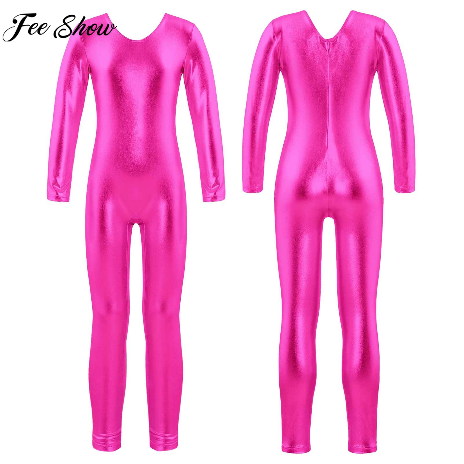 Yoga Fitness Jumpsuit - สาวแขนยาวซิป Bronzing ผ้าเต้นรํา Jumpsuit บัลเล่ต์ยิมนาสติก Leotard