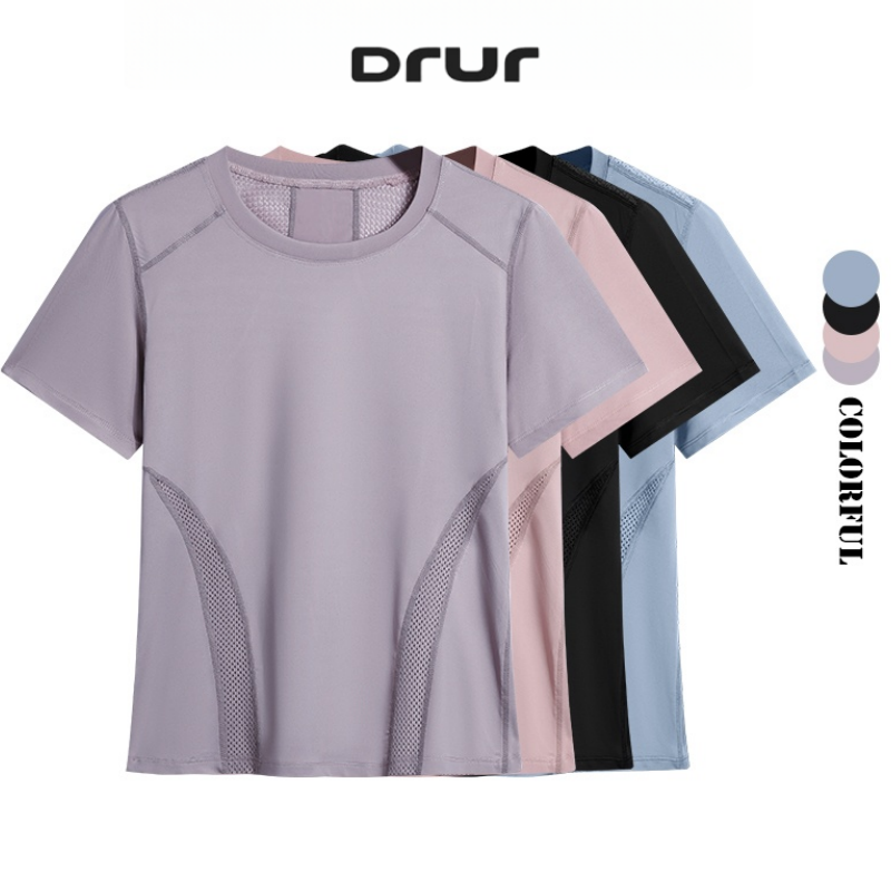 Yoga Fitness Wear - DRUR ฤดูร้อนน้ําหนักเบาวิ่ง T เสื้อผู้หญิงด่วนแห้งออกกําลังกาย TOP Breathable