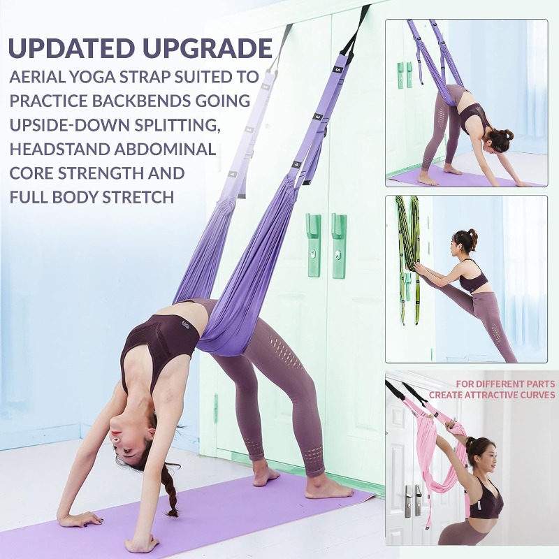 Stretch Strap Yoga - ชุดเปลญวนโยคะปรับระดับได้ พร้อมสายรัดยืดหยุ่นสำหรับพิลาทิส แกว่งต้านแรงโน้มถ่วง เต้น ฟิตเนส โยคะ