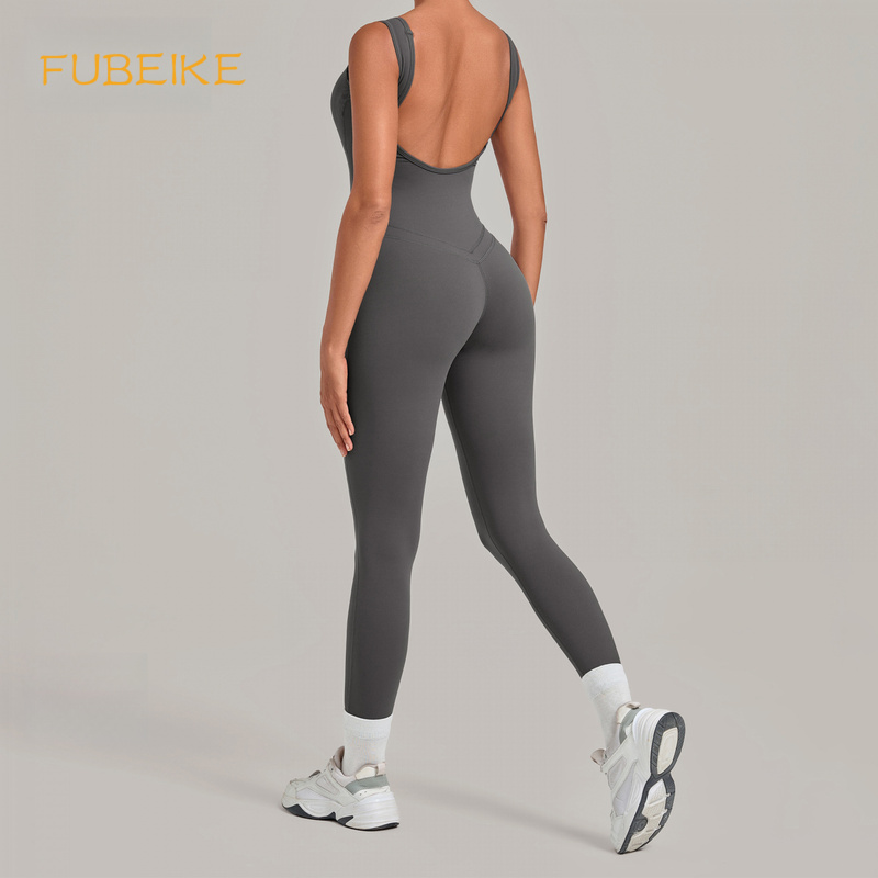 Yoga Fitness Jumpsuit - ชุดจั๊มสูทโยคะแบบเว้าหลังลึก รัดรูป กระชับสัดส่วน สำหรับวิ่ง ฟิตเนส ขาบาน