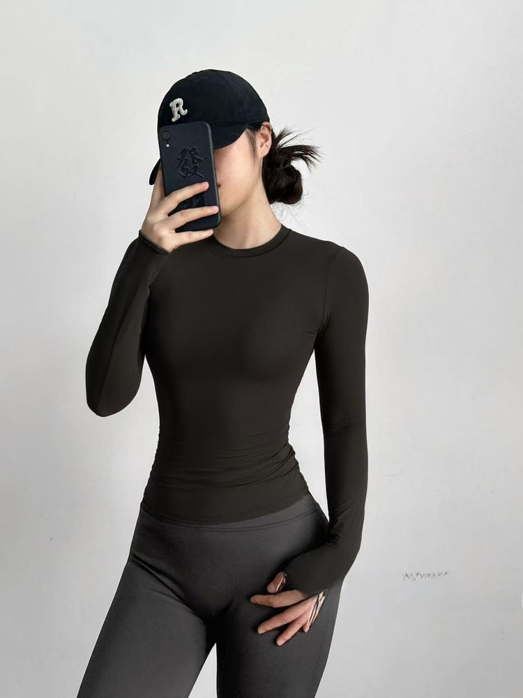 Yoga Fitness Wear - เสื้อยืดออกกำลังกายโยคะแขนยาวทรงเข้ารูป แห้งเร็ว น้ำหนักเบา ซีรีส์การล่าสมบัติสำหรับเด็กผู้หญิง ผ้าฝ้ายผสมโพลีเอสเตอร์ ชุดกีฬา