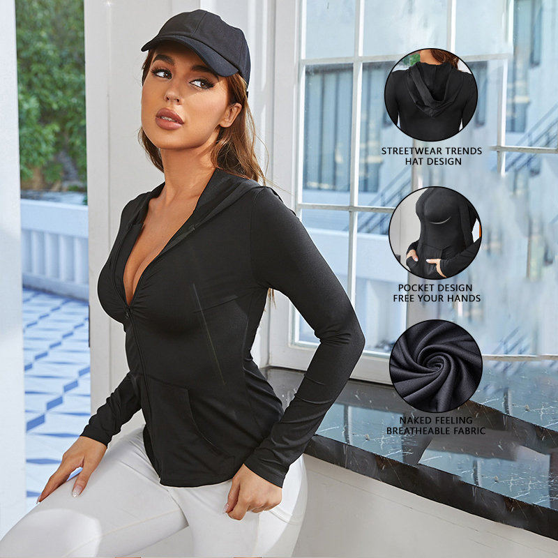 เสื้อโค้ทออกกำลังกายผู้หญิงสีด - Yoga Fitness Wear บทวิจารณ์และราคา
