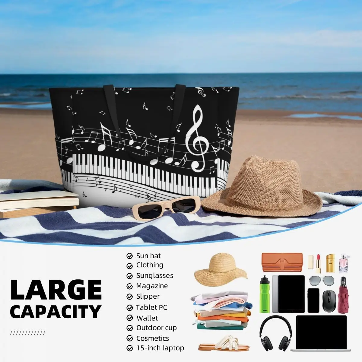 กระเป๋าโท้ทลายคีย์เปียโนแบบนาม - Yoga Fitness Music บทวิจารณ์และราคา