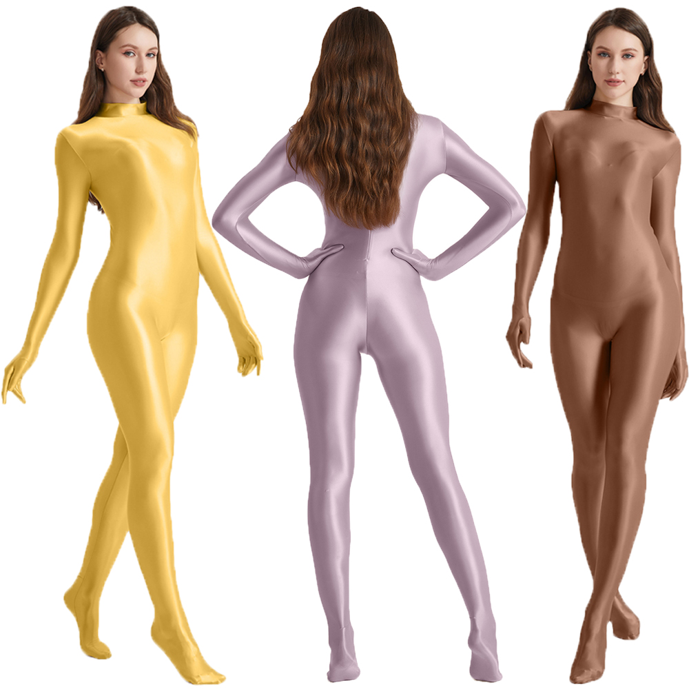 ผู้หญิงน้ํามันยืดคอสูงBodycon  - Yoga Fitness Jumpsuit บทวิจารณ์และราคา