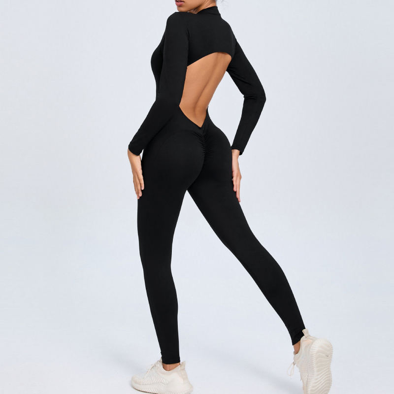 จั๊มสูทโยคะแขนยาวแบบมีซิป สีนู - Yoga Fitness Jumpsuit บทวิจารณ์และราคา