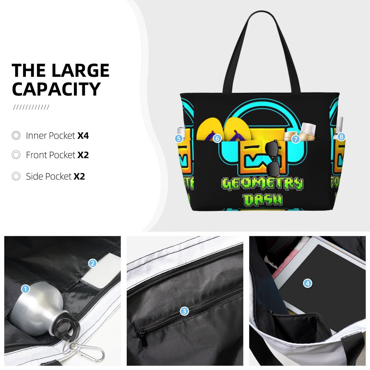 กระเป๋าโท้ทลายเรขาคณิตน่ารักสำ - Yoga Fitness Music บทวิจารณ์และราคา